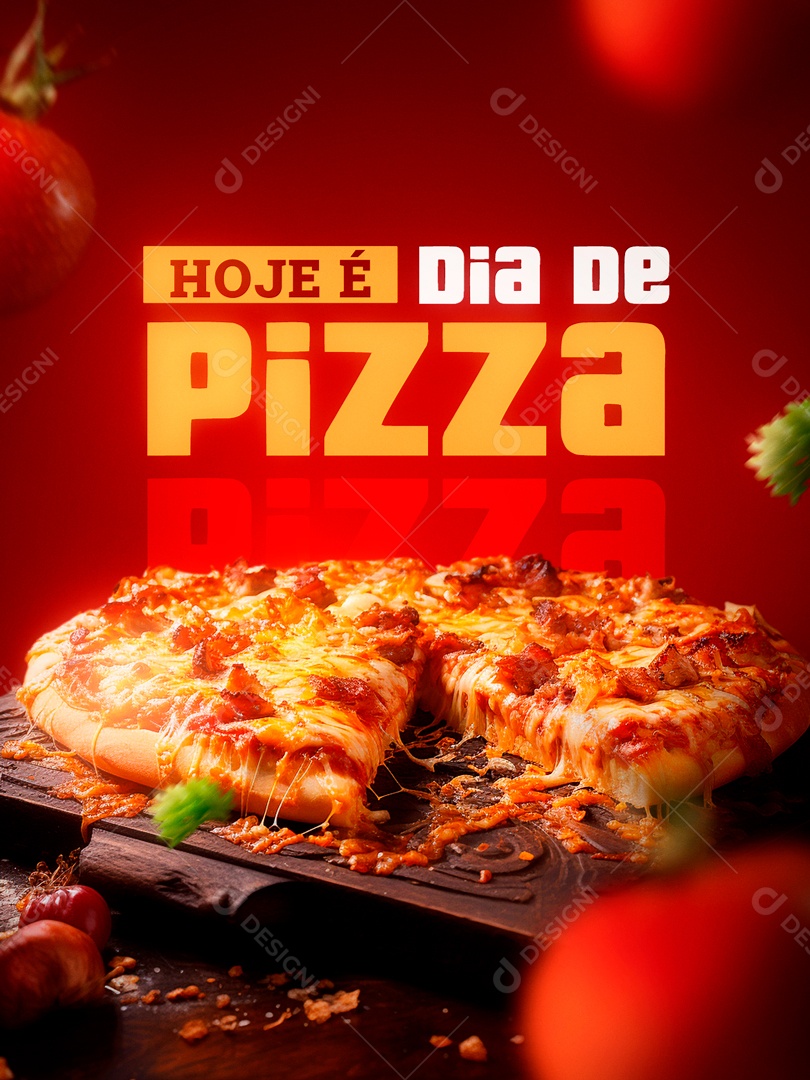 Hoje é Dia de Pizza Selo 3D Vermelho para Composição PSD