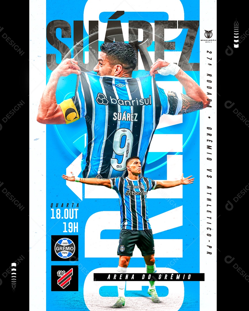Social Media Futebol Suárez Grêmio PSD Editável