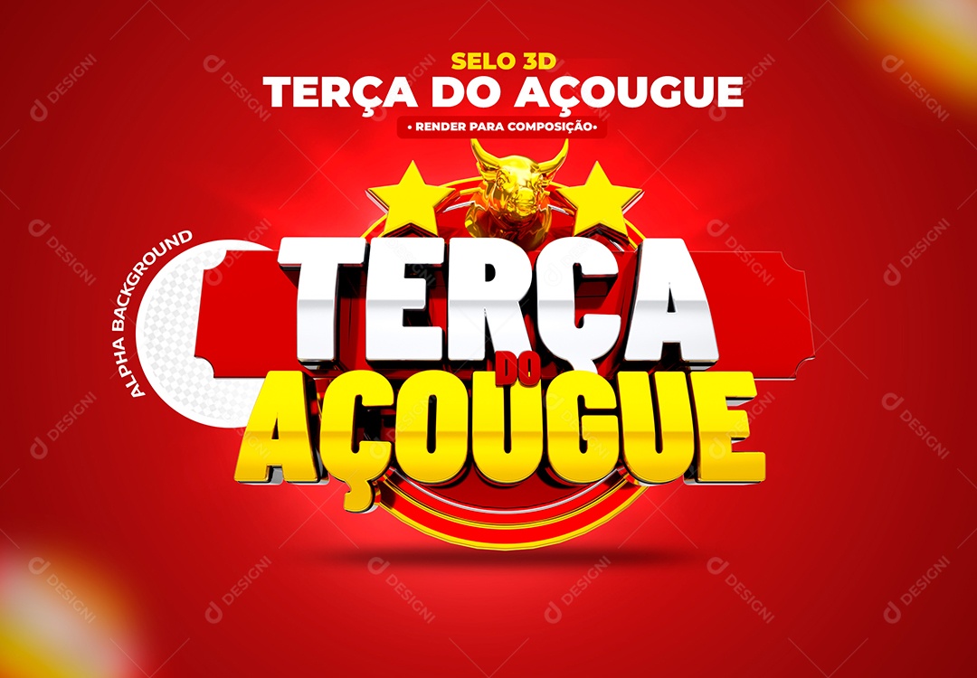 Terça do Açougue Selo 3D Branco Dourado  para Composição PSD