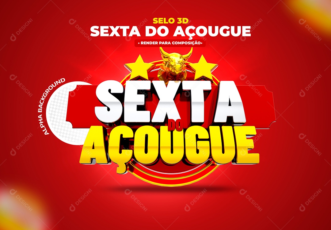 Selo 3D Sexta do Açougue Vermelho Dourado Branco  para Composição PSD