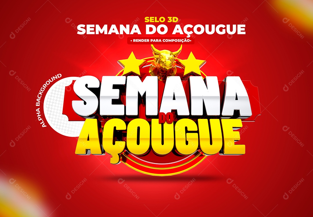 Semana do Açougue Selo 3D Vermelho Dourado para Composição PSD