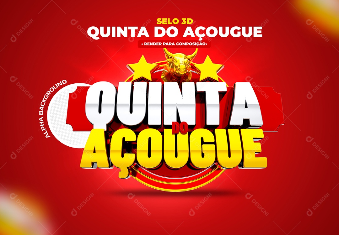 Quinta do Açougue Selo 3D Vermelho Dourado para Composição PSD