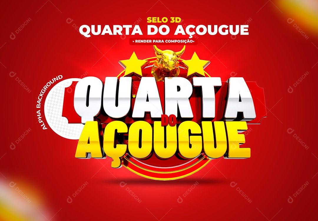 Quarta do Açougue Selo 3D Vermelho Branco Dourado para Composição PSD