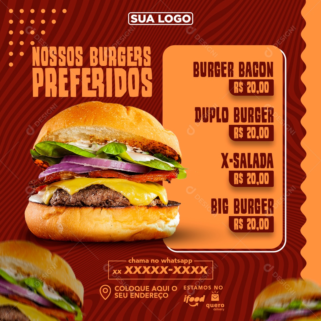 Nossos Burgers Preferidos Hamburgueria Social Media PSD Editável