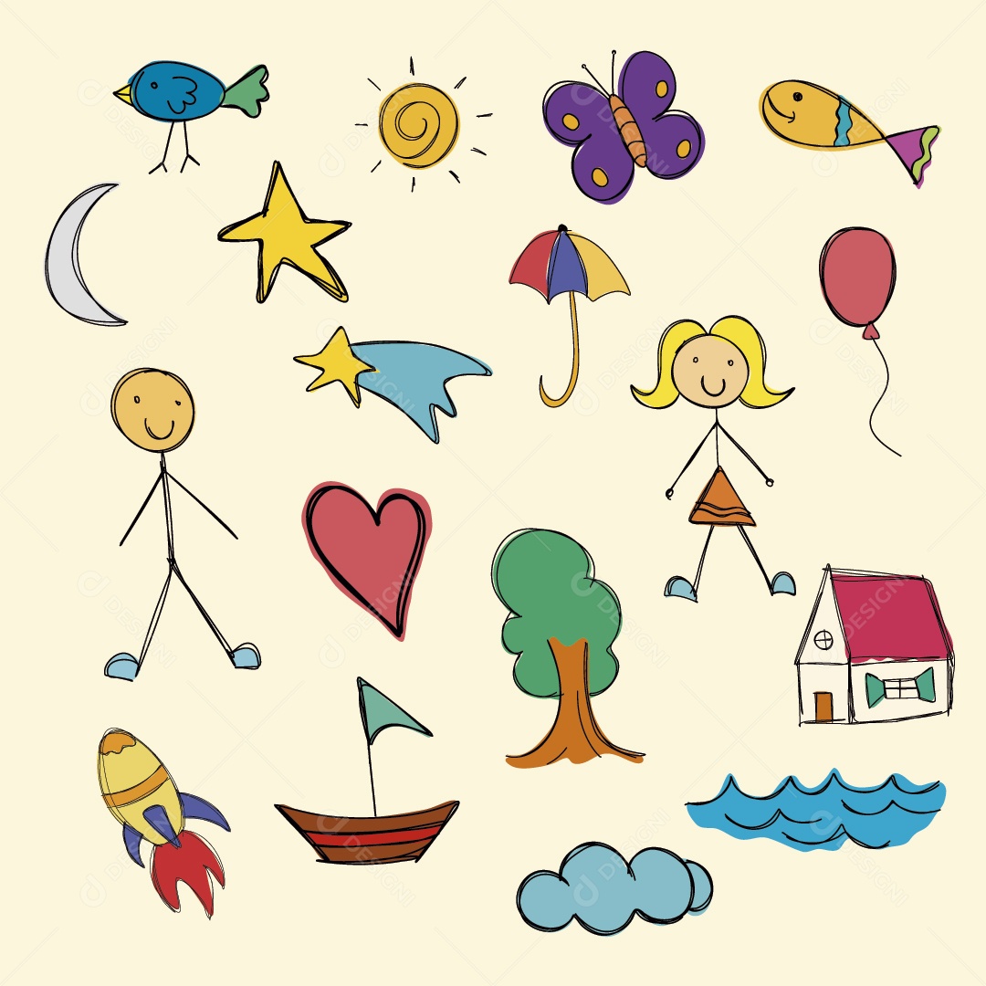 Desenhos Infantis Ilustração Vetor EPS