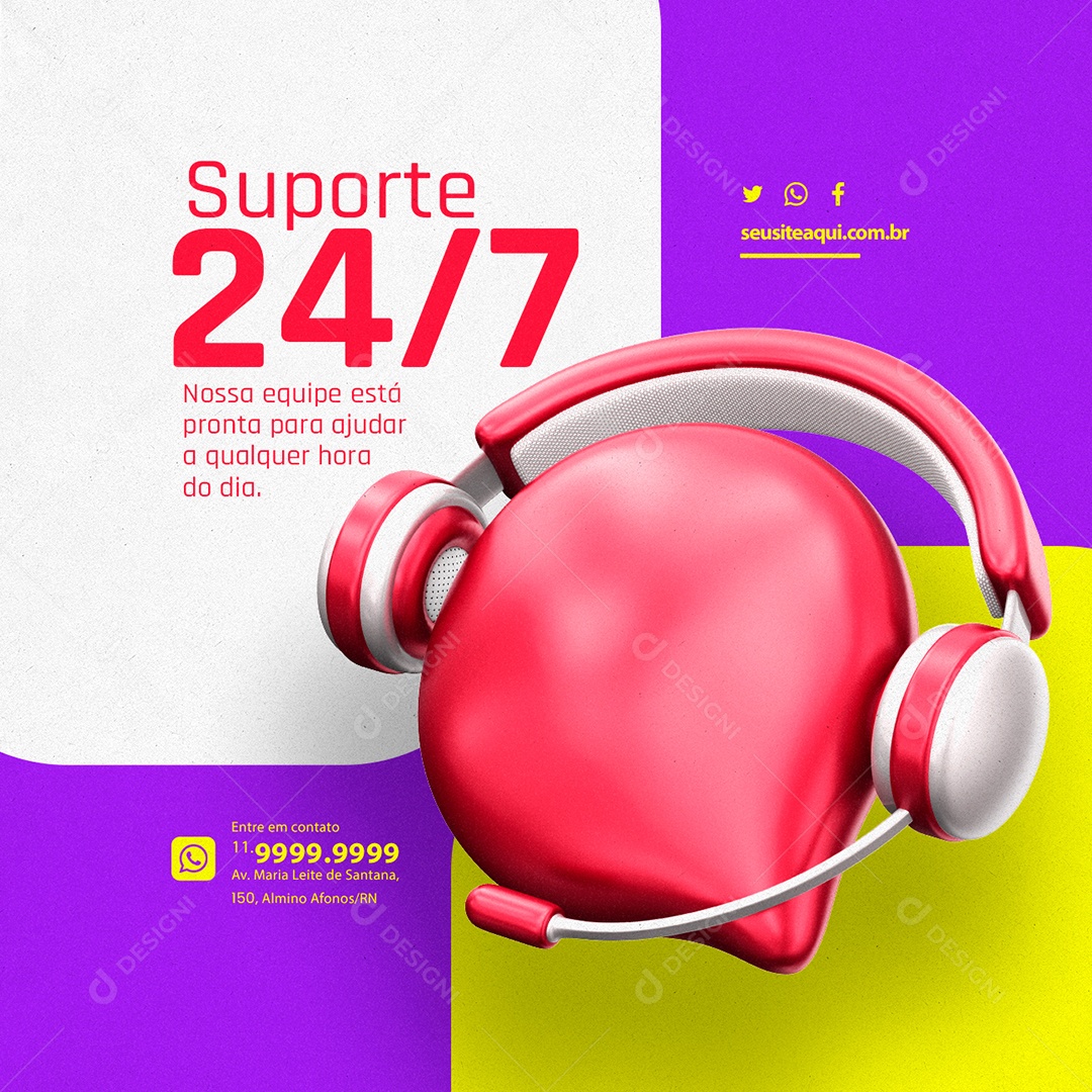 Provedor De Internet Suporte Nossa Equipe Está Pronta para Ajudar a Qualquer Hora do Dia Social Media PSD Editável
