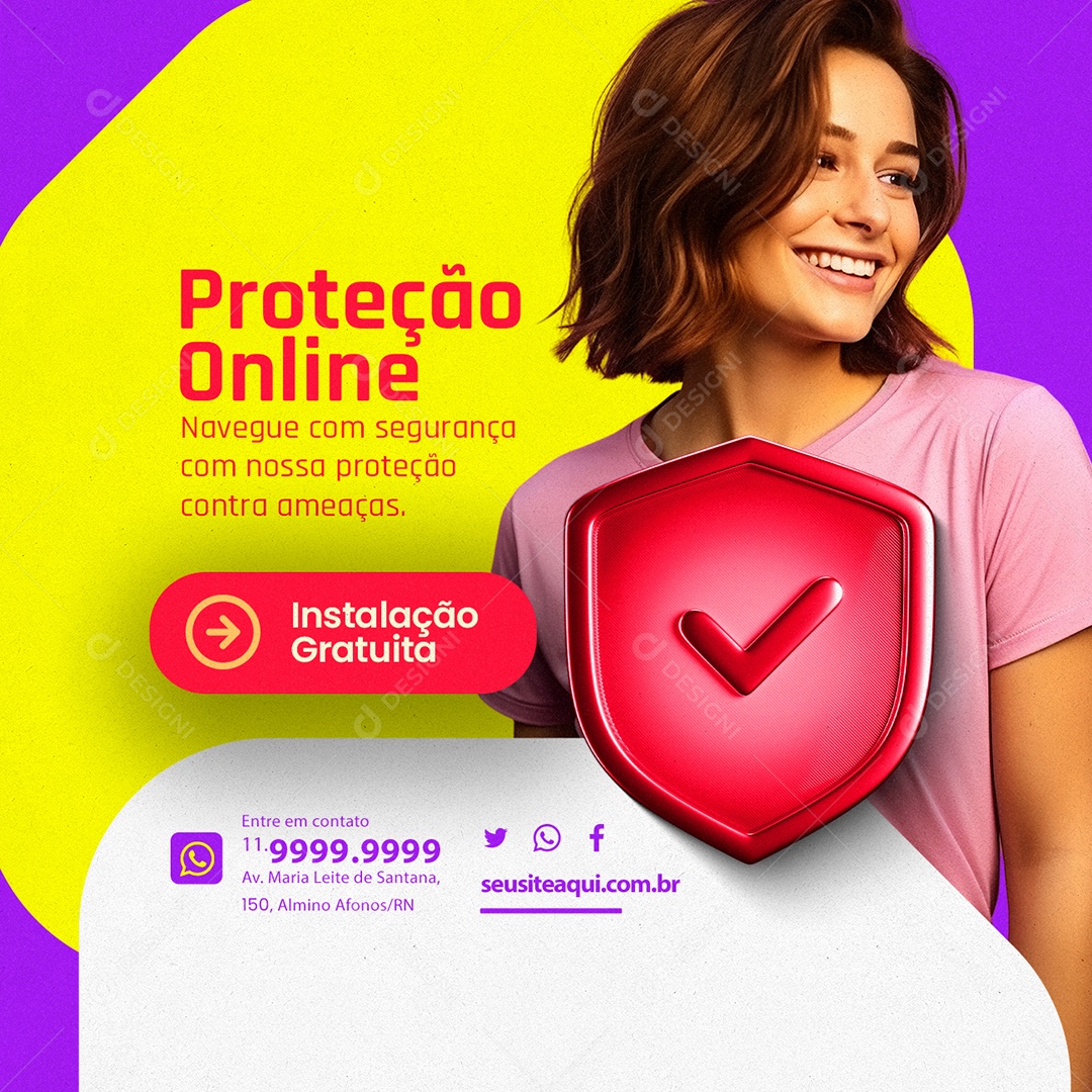 Provedor De Internet Proteção Online Navegue com Segurança Instalação Gratuita Social Media PSD Editável