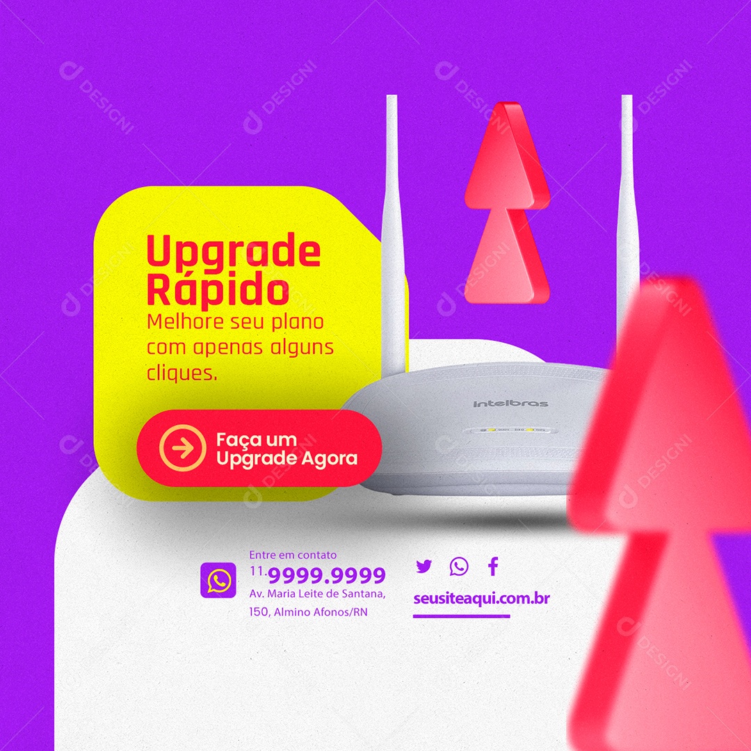 Provedor De Internet Upgrade Rápido Melhore seu Plano com Apenas Alguns Cliques Social Media PSD Editável