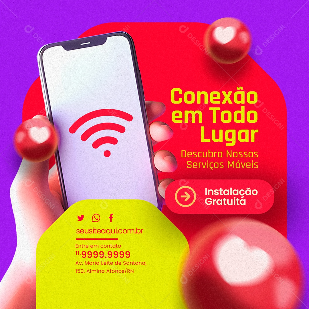 Provedor De Internet Conexão em Todo Lugar Instalação Gratuita Social Media PSD Editável