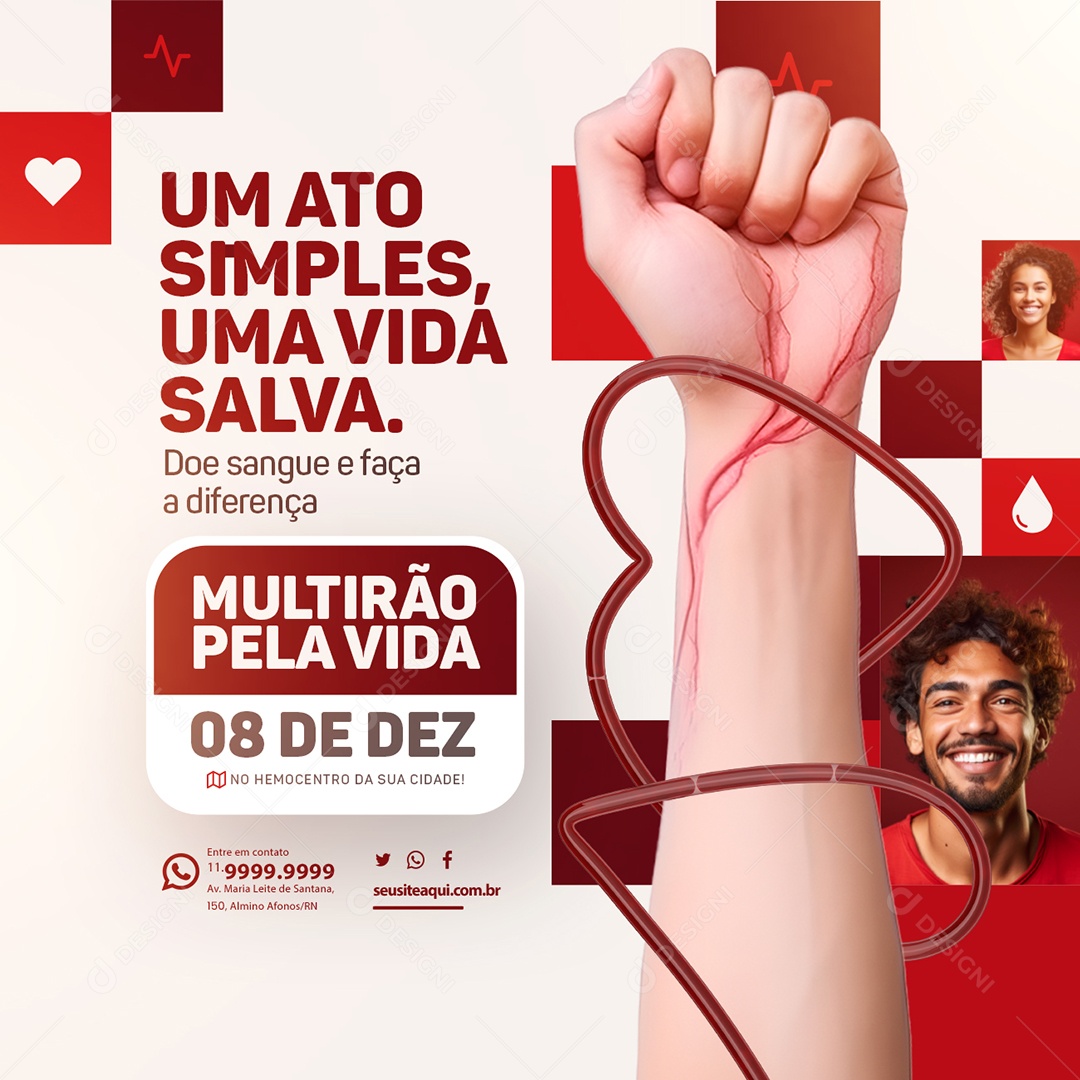 Campanha Publicitaria Doe Sangue Um Ato Simples Uma Vida Salva Multirão Pela Vida Social Media PSD Editável