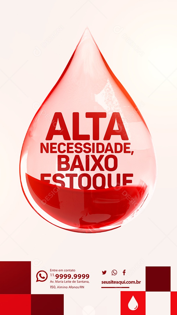 Story Campanha Publicitaria Doe Sangue Alta Necessidade Baixo Estoque Social Media PSD Editável