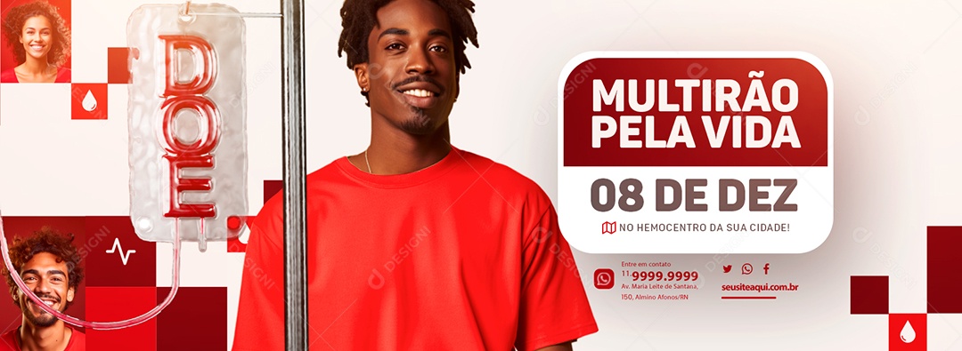 Campanha Publicitaria Doe Sangue Web Banner Multirão Pela Vida Social Media PSD Editável