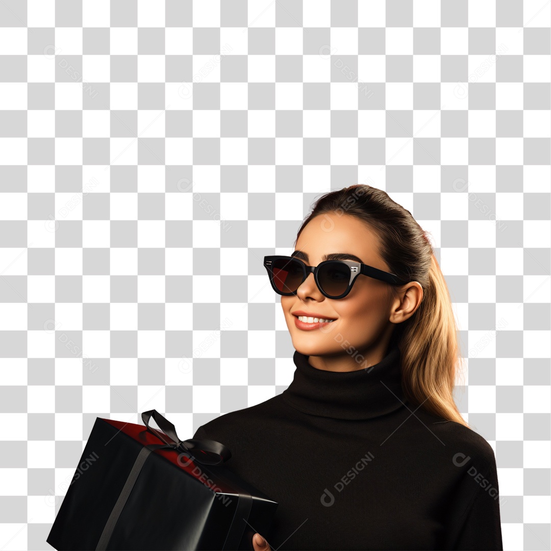 Mulher com Sacolas de Compras da Black Friday PNG Transparente