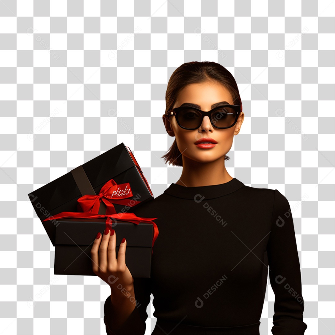 Mulher com Sacolas de Compras da Black Friday PNG Transparente