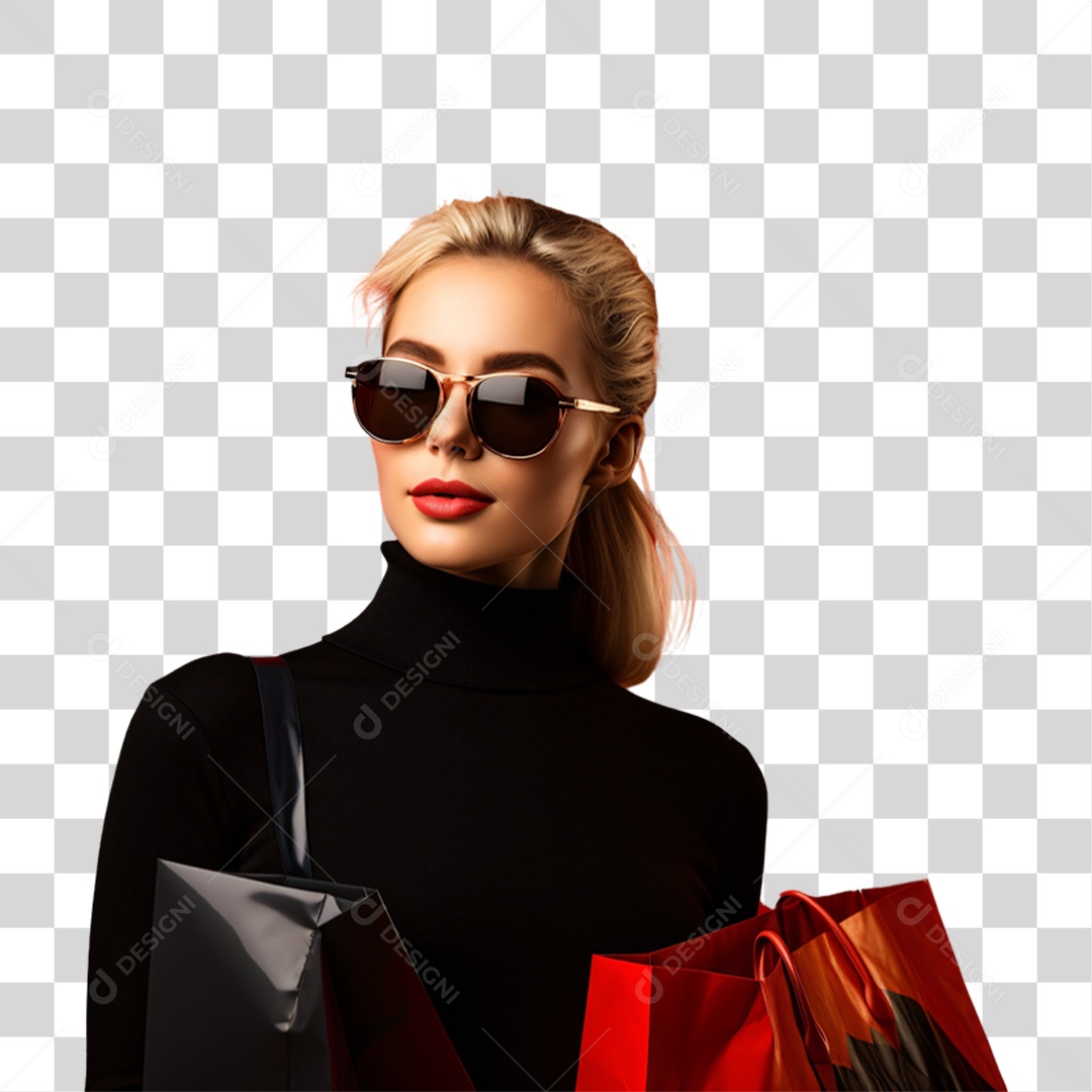 Mulher com Sacolas de Compras da Black Friday PNG Transparente