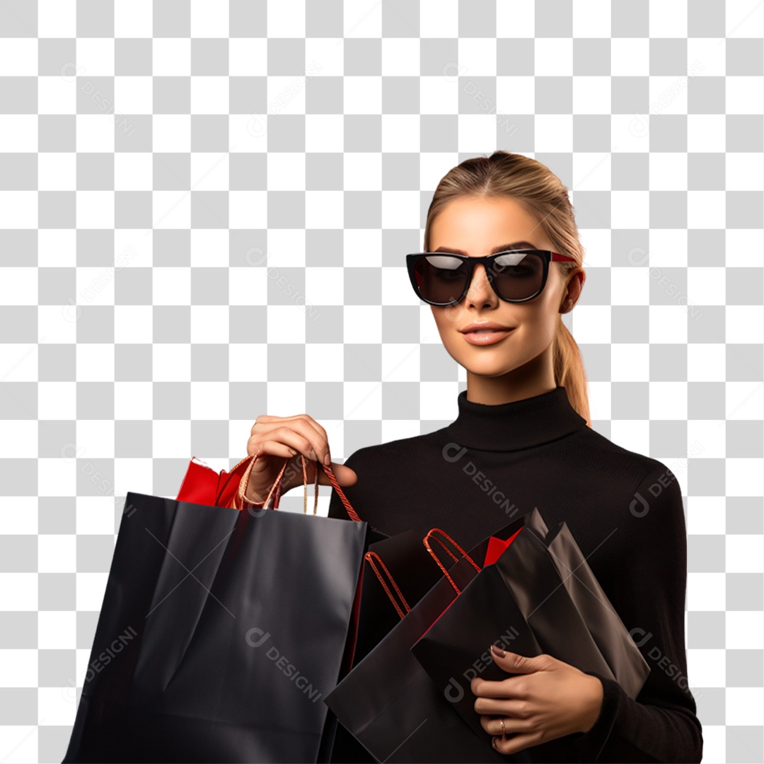 Mulher com Sacolas de Compras da Black Friday PNG Transparente