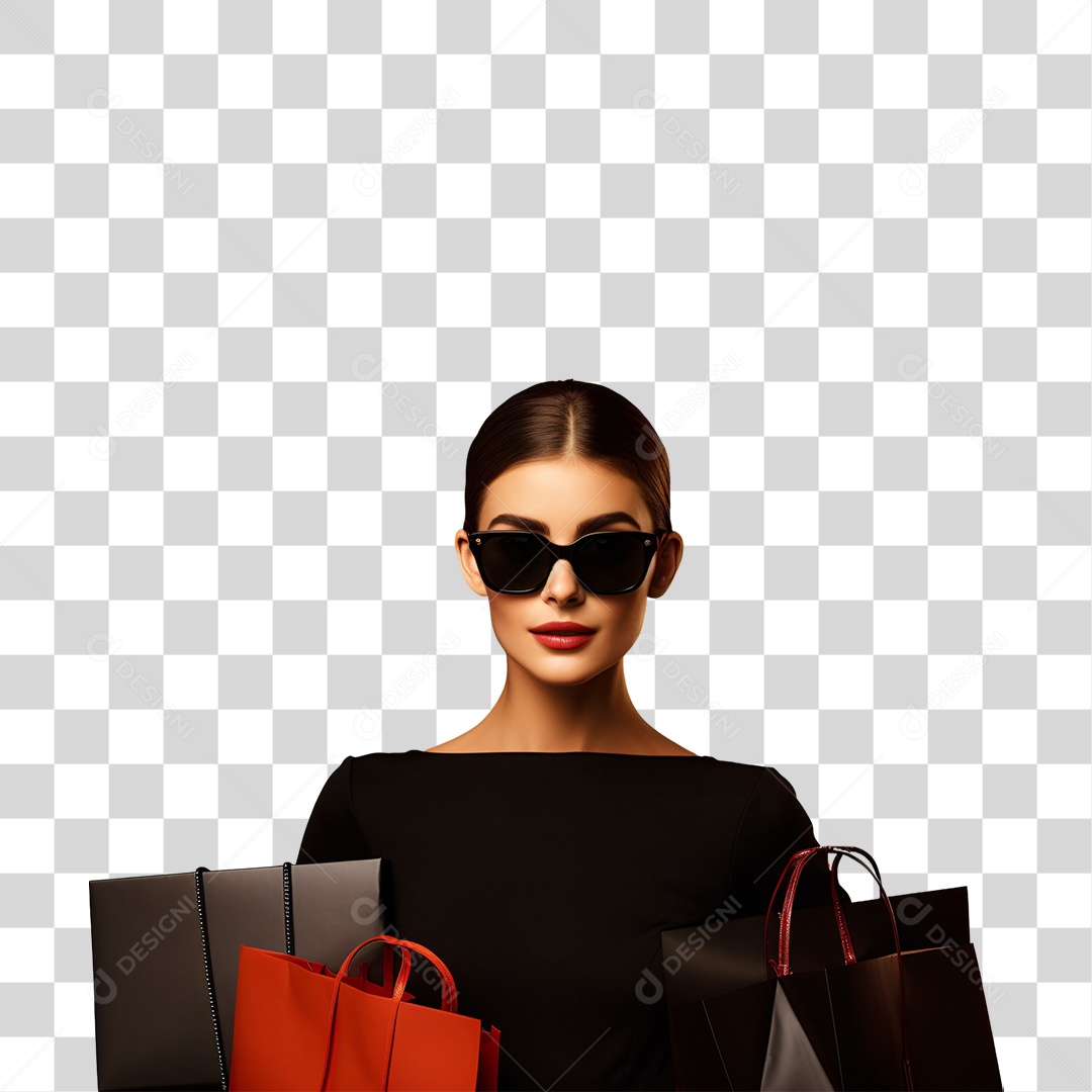 Mulher com Sacolas de Compras da Black Friday PNG Transparente