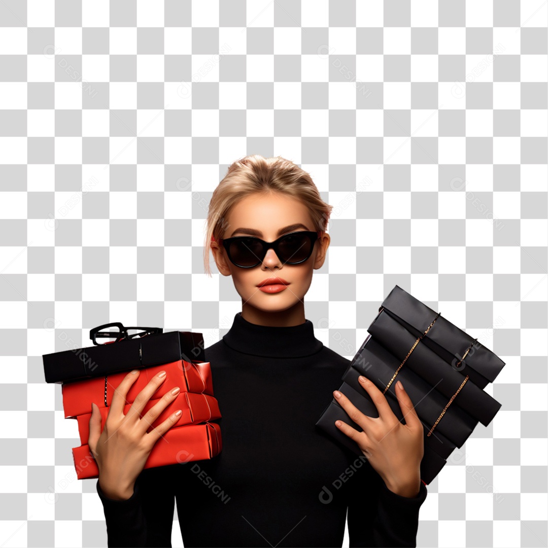 Mulher com Sacolas de Compras da Black Friday PNG Transparente