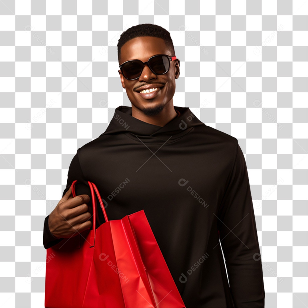 Homem com Sacolas de Compras da Black Friday PNG Transparente