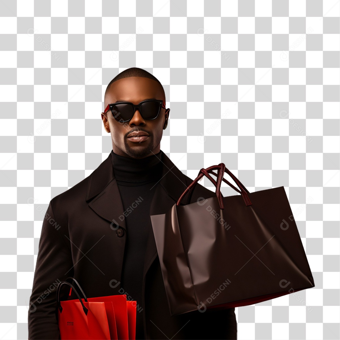 Homem com Sacolas de Compras da Black Friday PNG Transparente