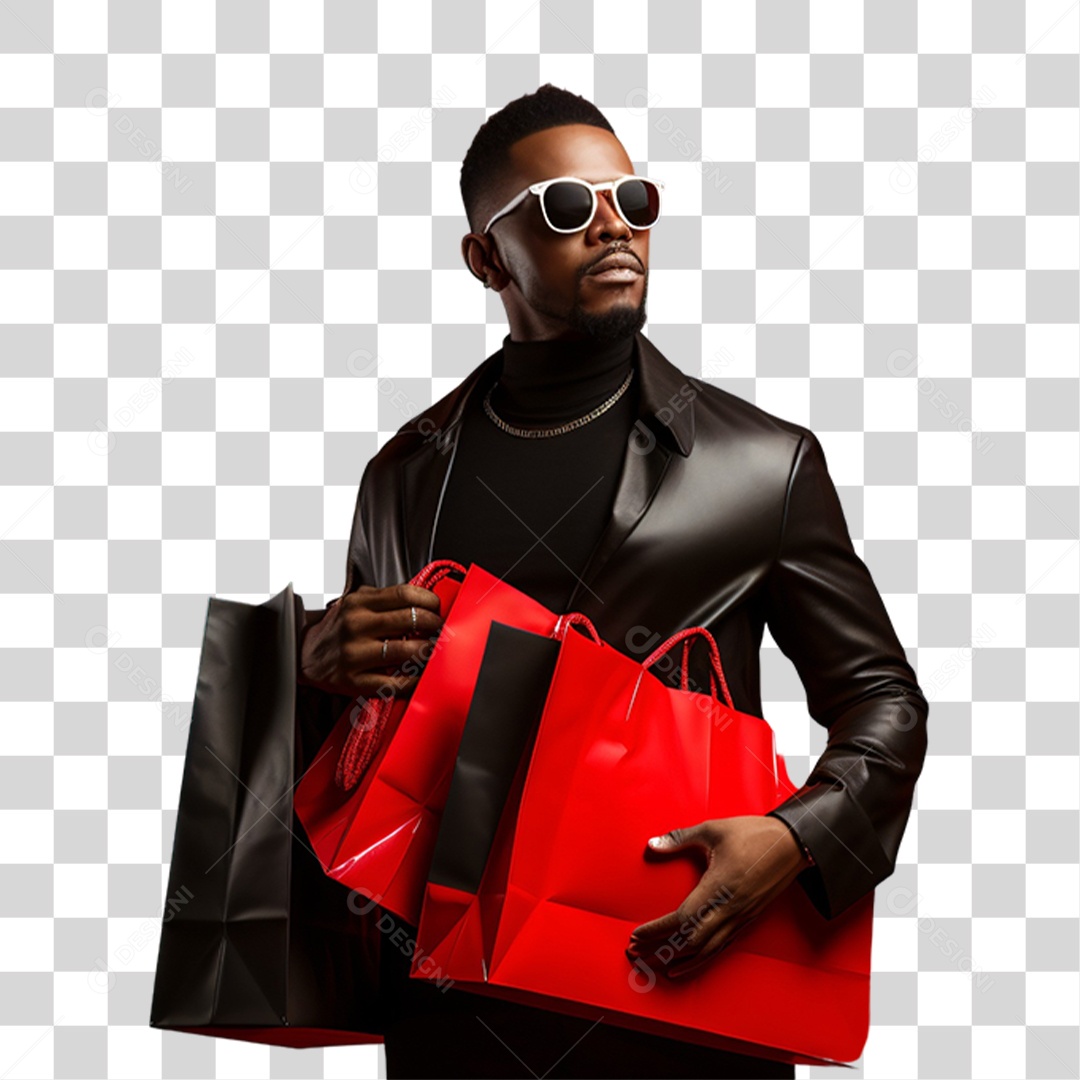 Homem com Sacolas de Compras da Black Friday PNG Transparente