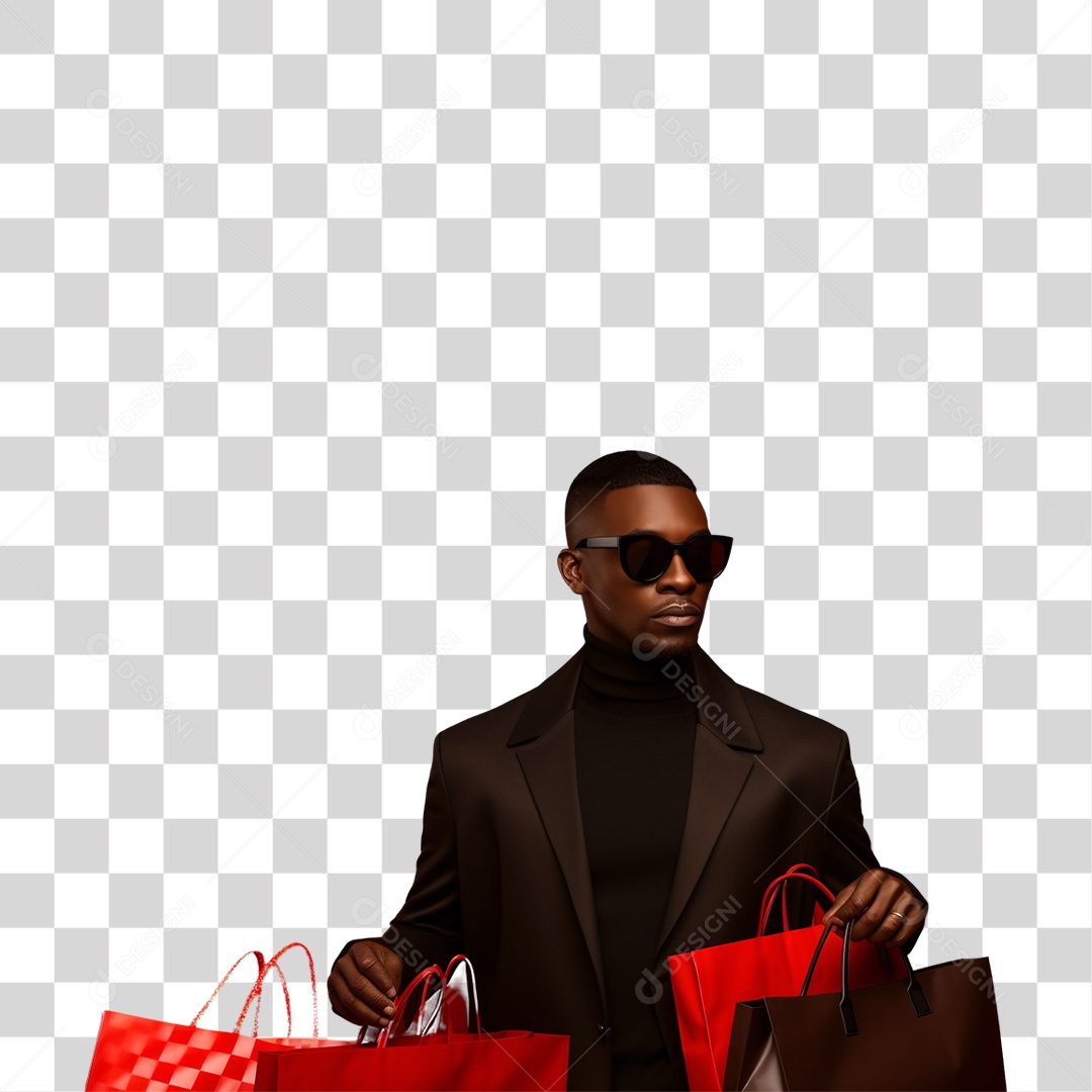 Homem com Sacolas de Compras da Black Friday PNG Transparente