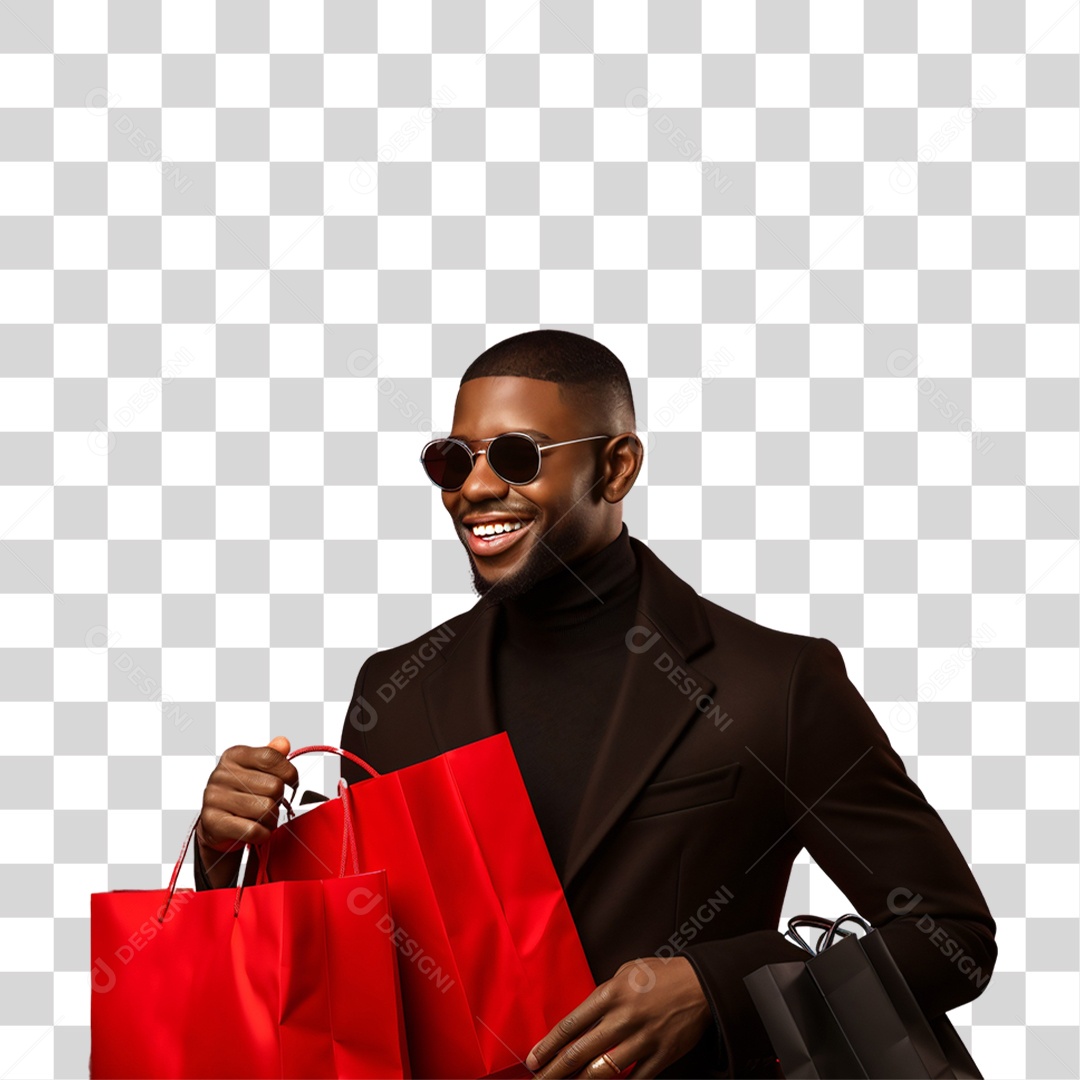 Homem com Sacolas de Compras da Black Friday PNG Transparente