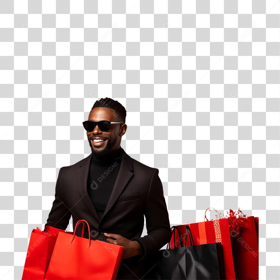 Homem com Sacolas de Compras da Black Friday PNG Transparente