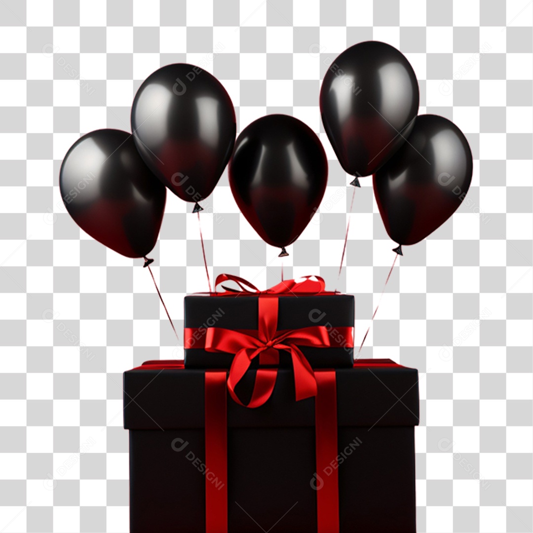 Caixas de Presentes Com Laço e Balões PNG Transparente