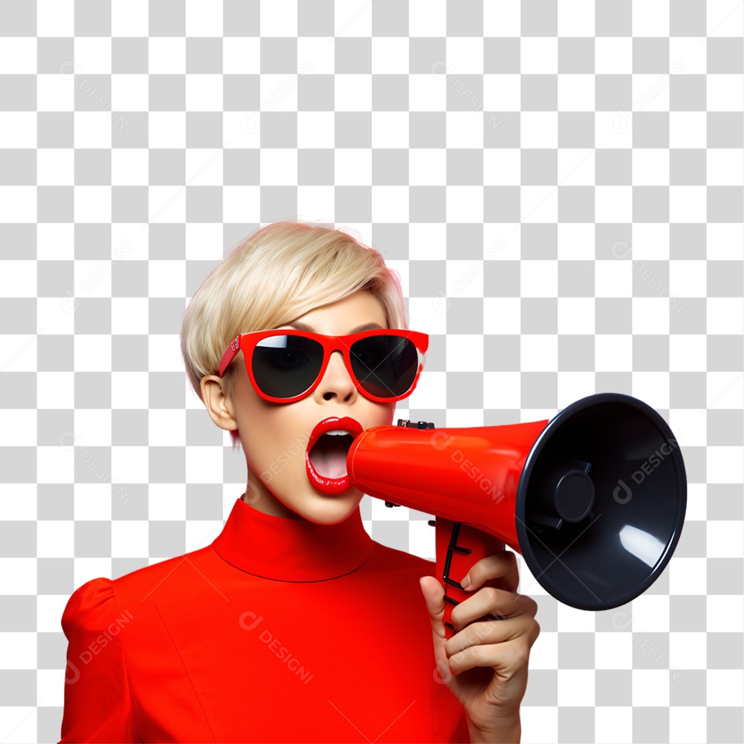 Mulher com Megafone Para o Black Friday PNG Transparente