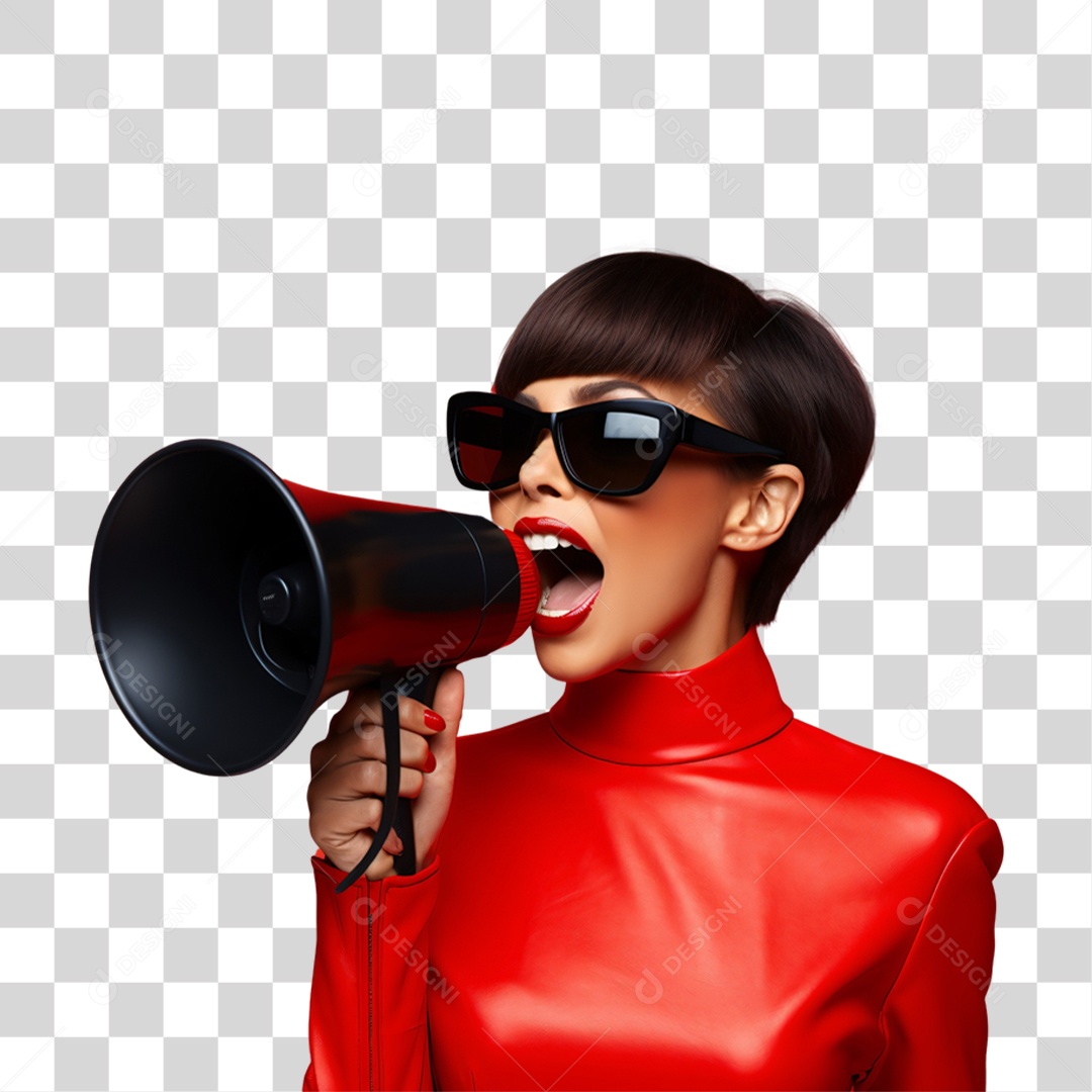 Mulher com Megafone Para o Black Friday PNG Transparente