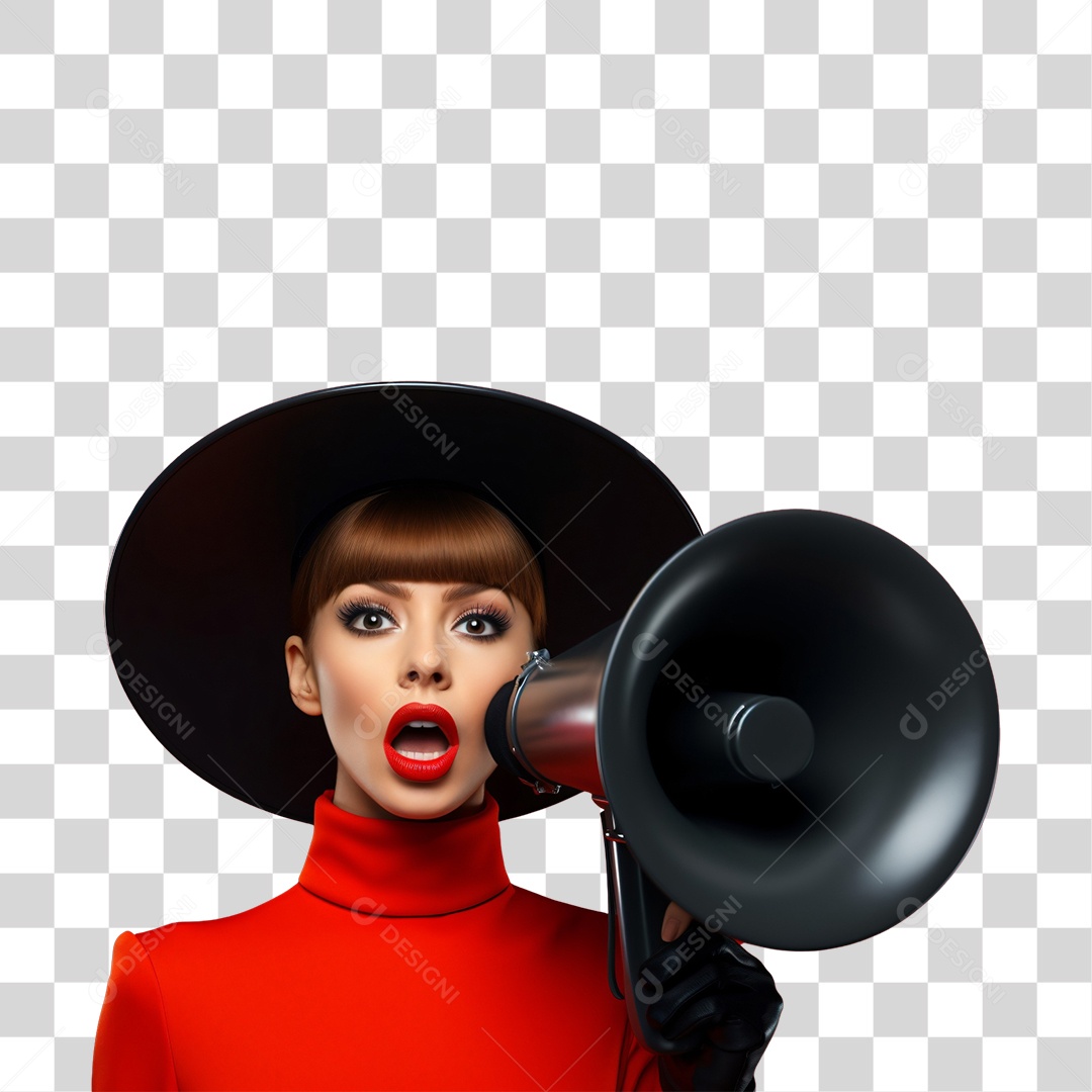 Mulher com Megafone Para o Black Friday PNG Transparente