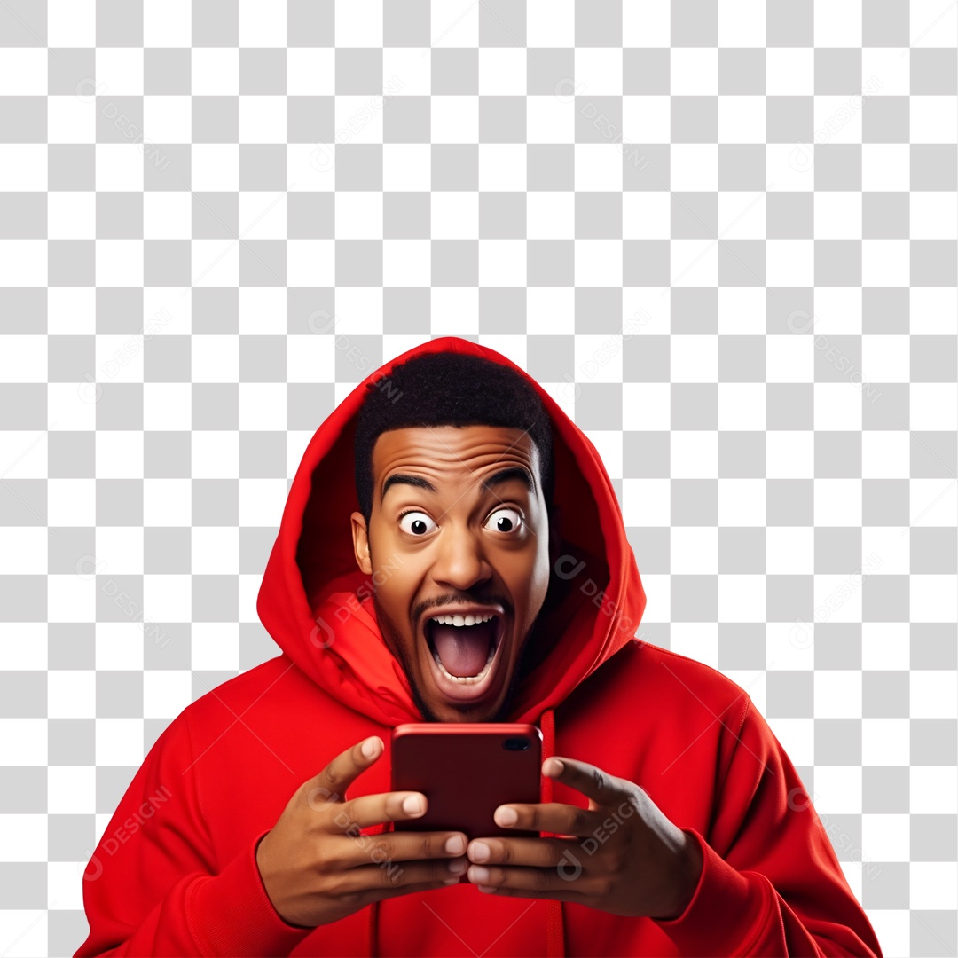 Homem com Celular nas Mãos Surpreso com Promoções da Black Friday PNG Transparente