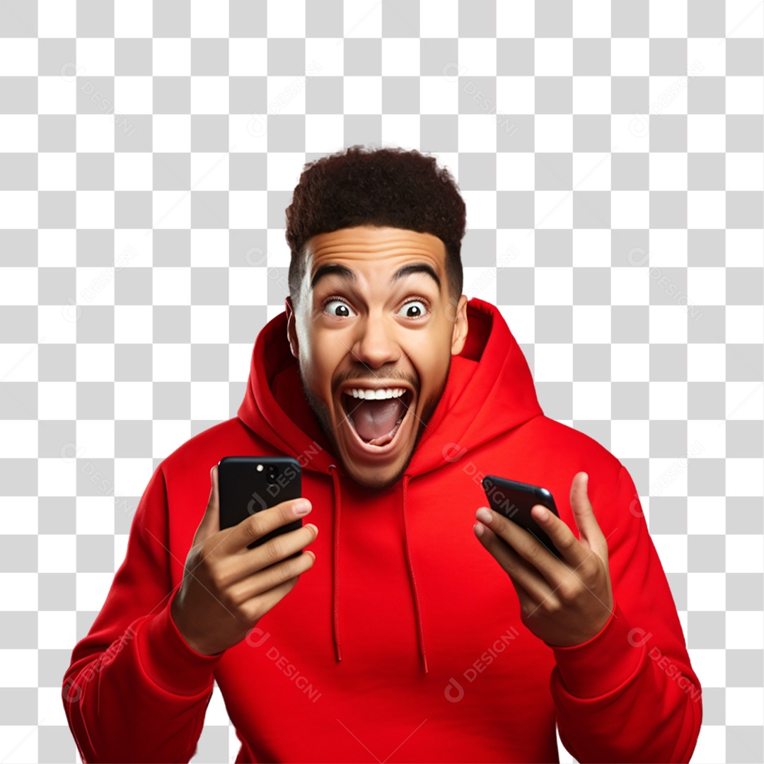 Homem com Celular nas Mãos Surpreso com Promoções da Black Friday PNG Transparente