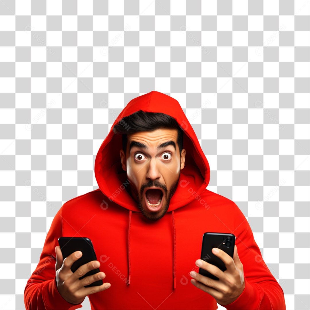 Homem com Celular nas Mãos Surpreso com Promoções da Black Friday PNG Transparente