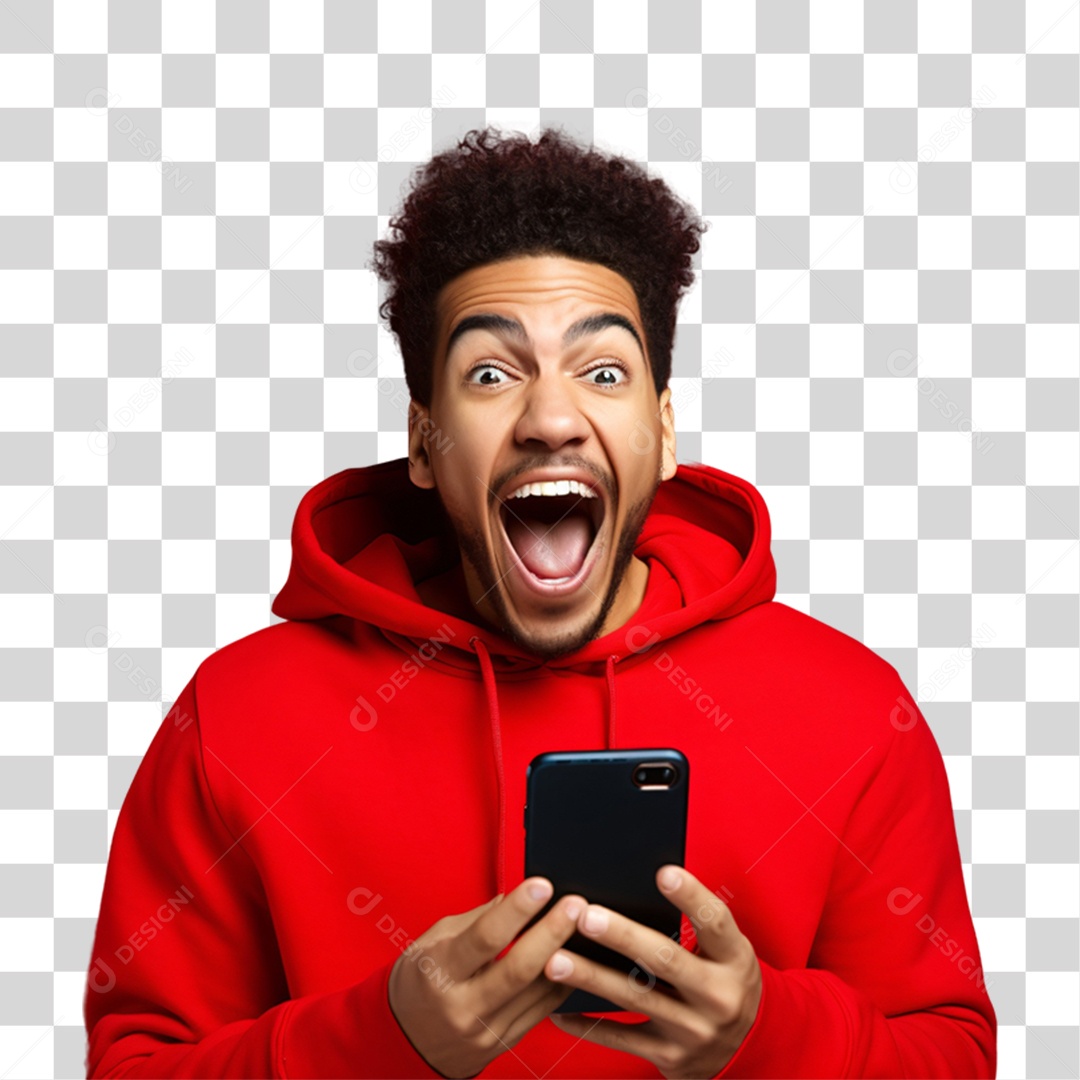 Homem com Celular nas Mãos Surpreso com Promoções da Black Friday PNG Transparente