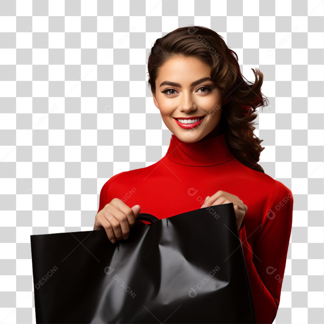 Mulher com Sacolas de Compras da Black Friday PNG Transparente