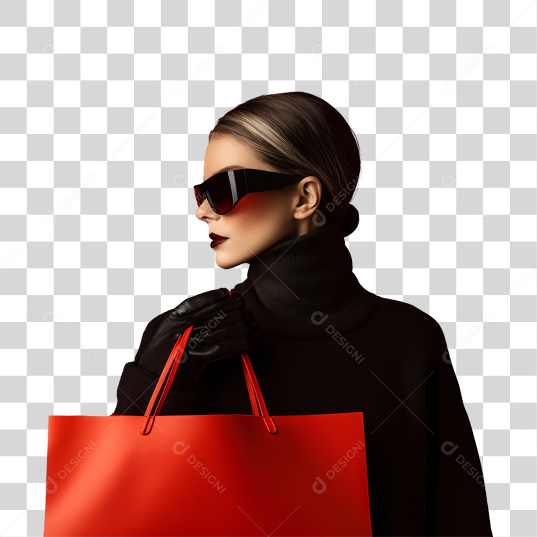 Mulher com Sacolas de Compras da Black Friday PNG Transparente