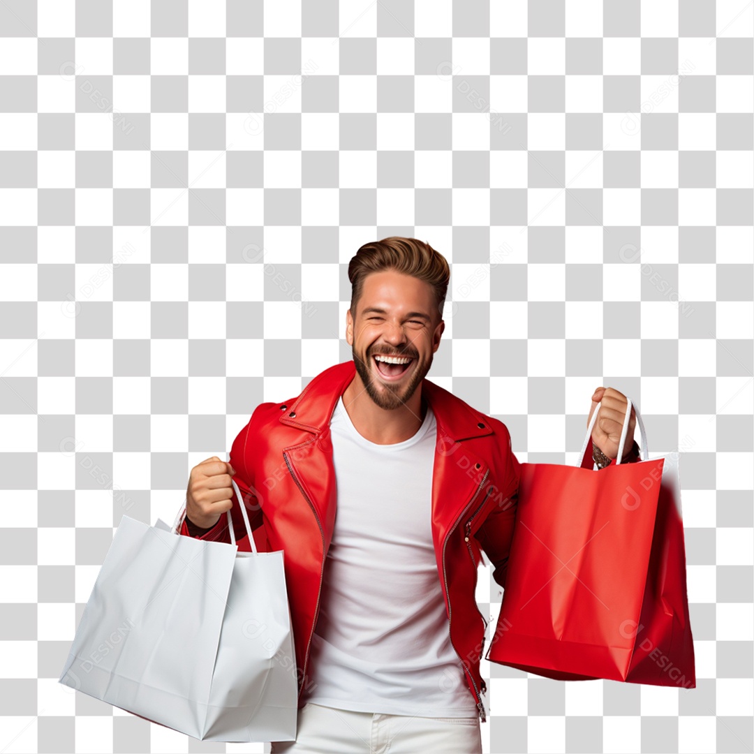 Homem com Sacolas de Compras da Black Friday PNG Transparente
