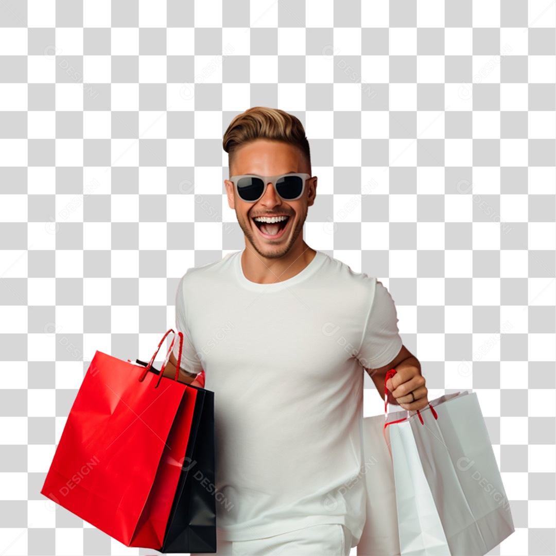 Homem com Sacolas de Compras da Black Friday PNG Transparente