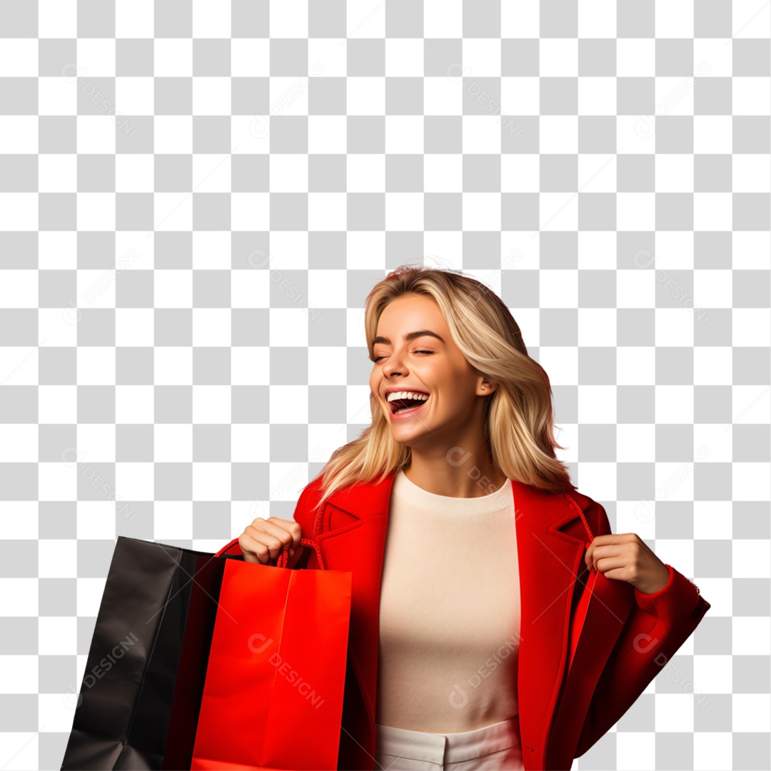 Mulher com Sacolas de Compras da Black Friday PNG Transparente