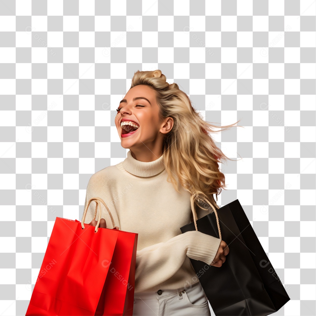 Mulher com Sacolas de Compras da Black Friday PNG Transparente