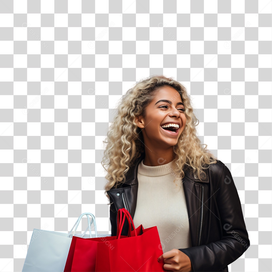 Mulher com Sacolas de Compras da Black Friday PNG Transparente