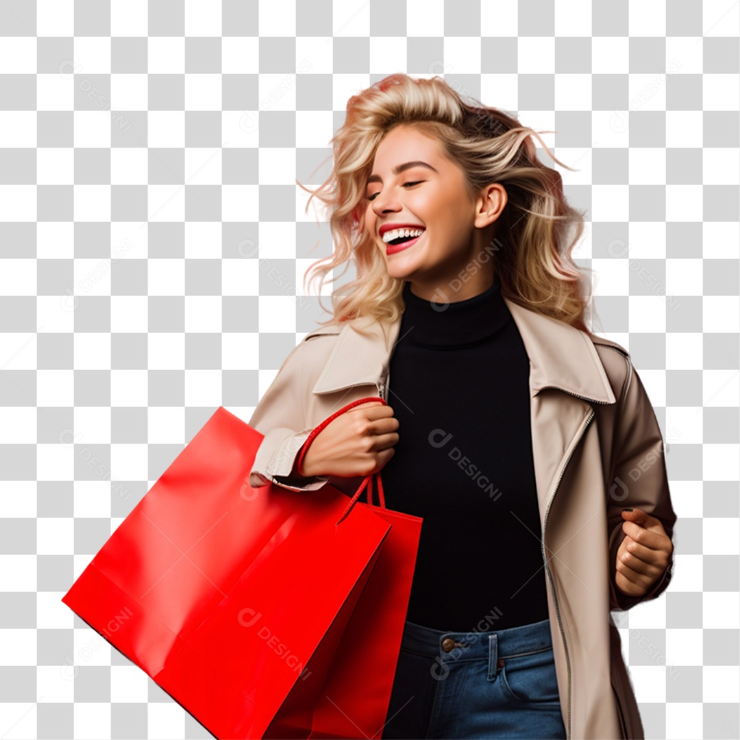 Mulher com Sacolas de Compras da Black Friday PNG Transparente