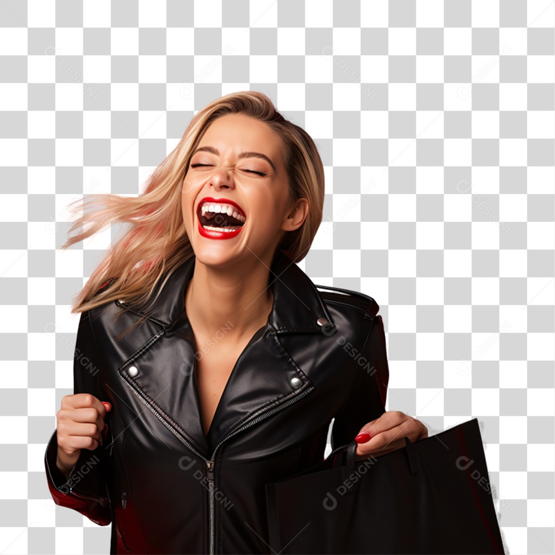 Mulher com Sacolas de Compras da Black Friday PNG Transparente