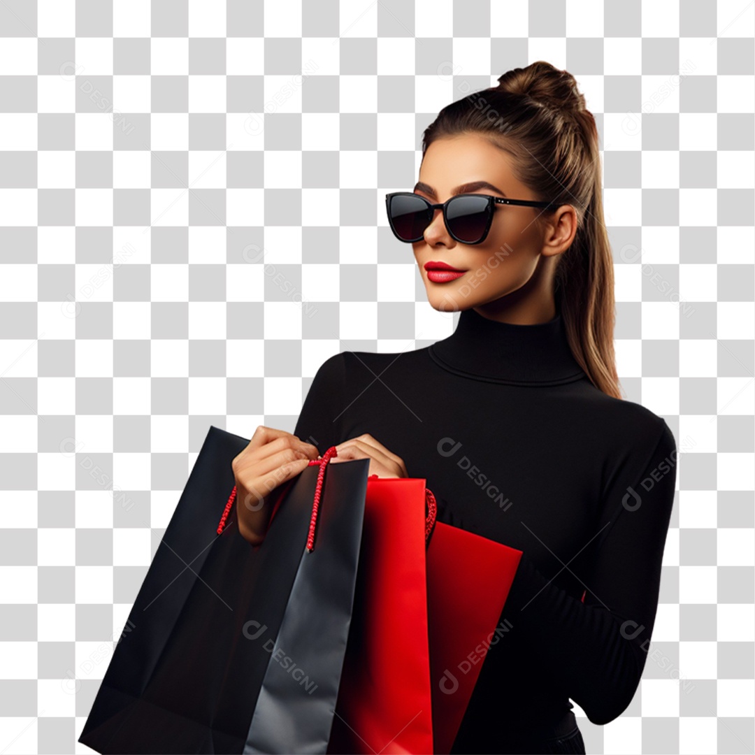 Mulher com Sacolas de Compras da Black Friday PNG Transparente