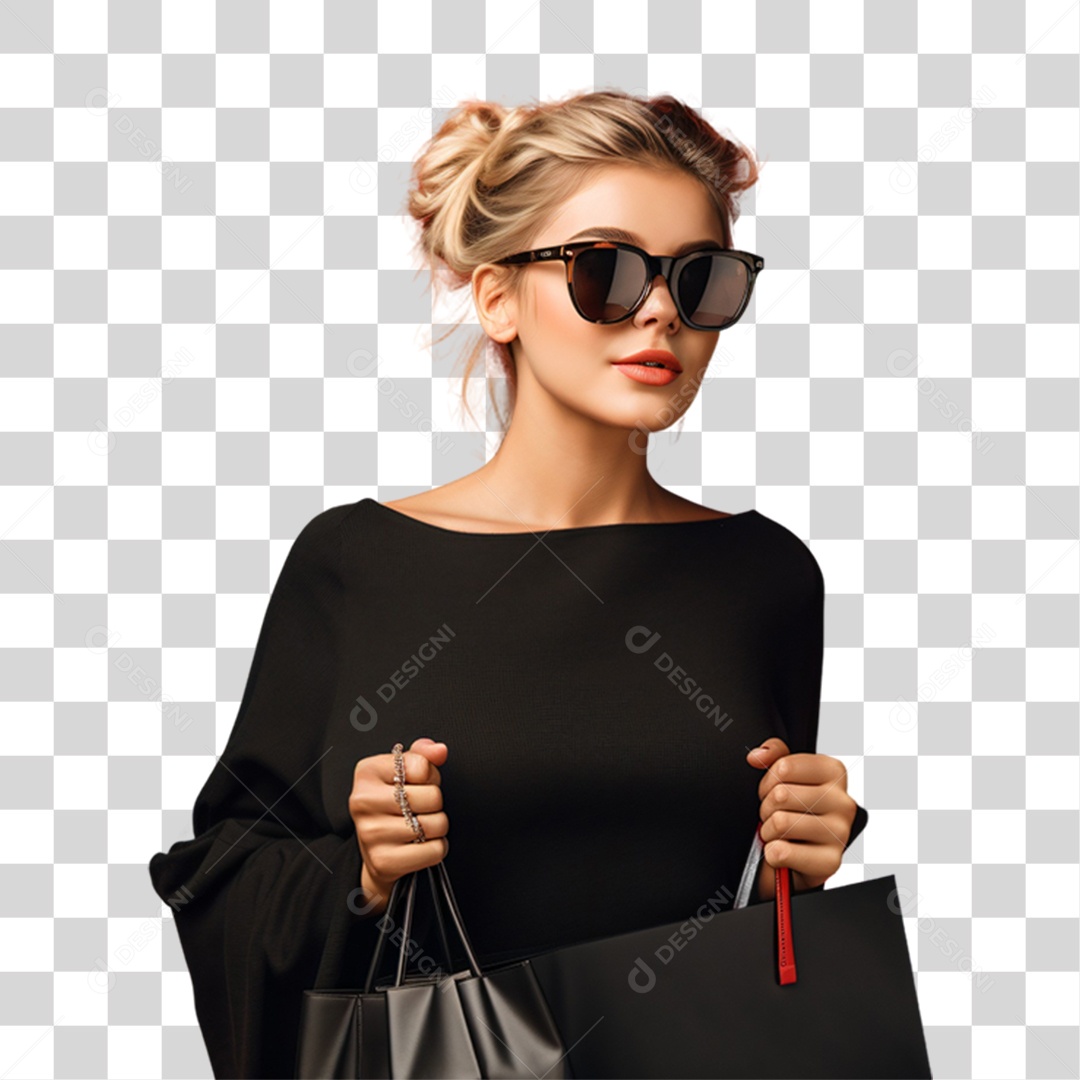 Mulher com Sacolas de Compras da Black Friday PNG Transparente