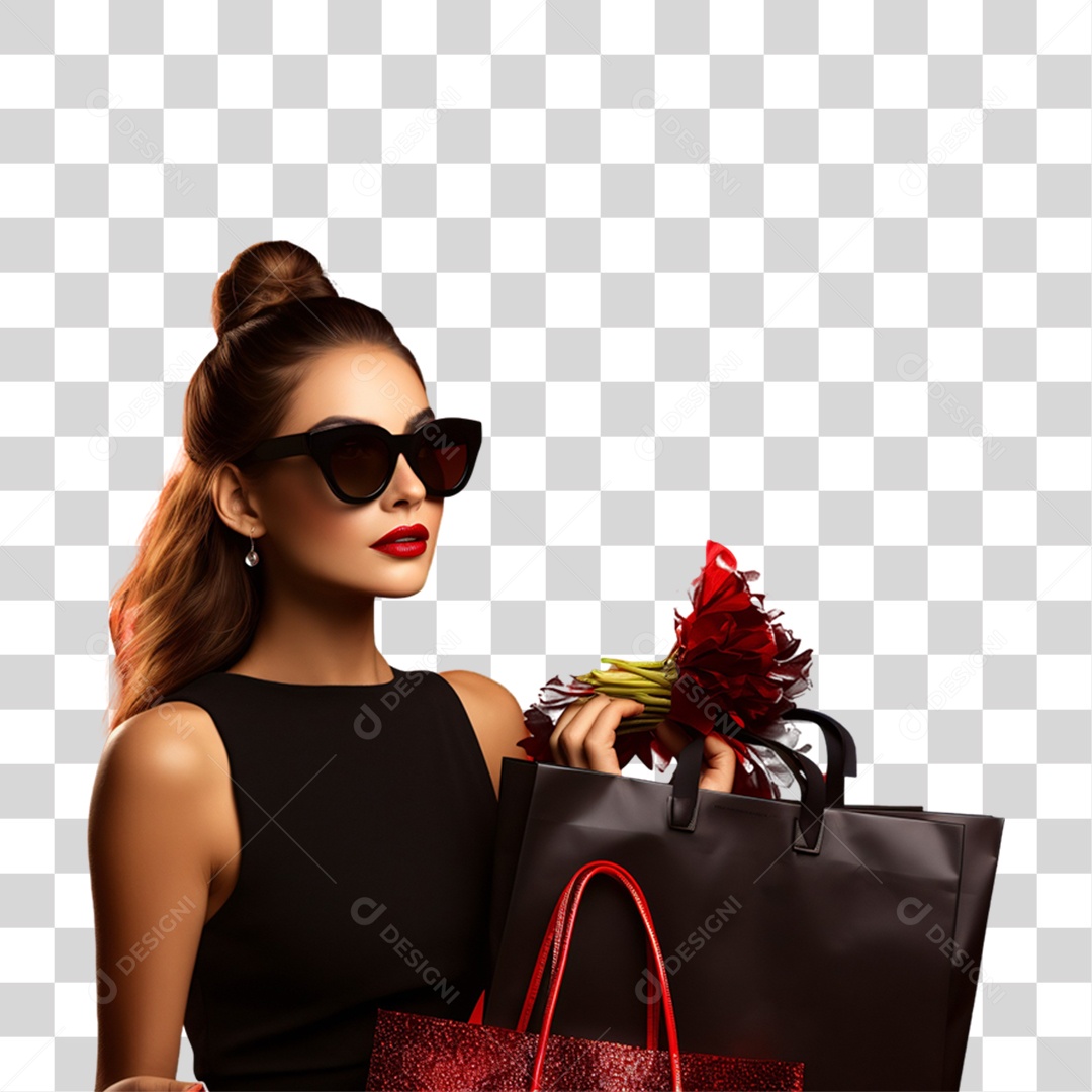 Mulher com Sacolas de Compras da Black Friday PNG Transparente