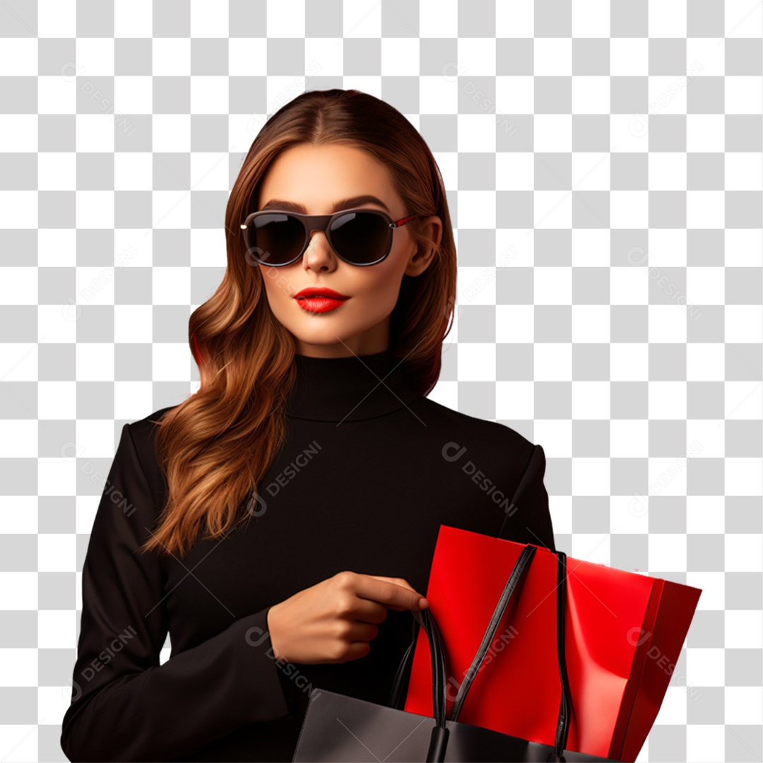 Mulher com Sacolas de Compras da Black Friday PNG Transparente