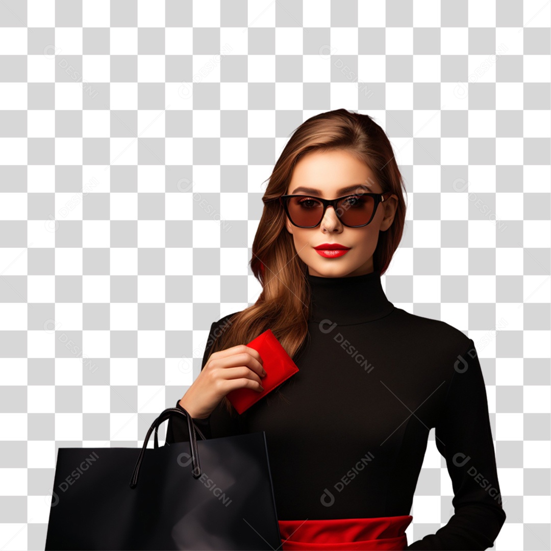 Mulher com Sacolas de Compras da Black Friday PNG Transparente